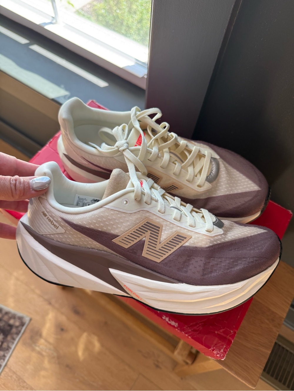 New Balance Women's Cream and Brown/Taupe Athletic Running Shoes